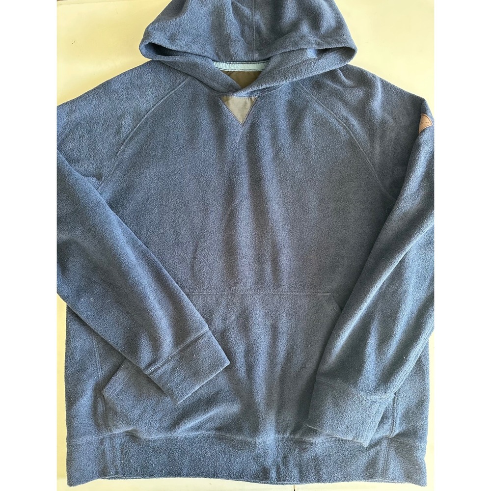 Eddie Bauer Mens Navy Blue Fleece Pullover Hoodie Kangaroo Pocket Raglan Sleeve